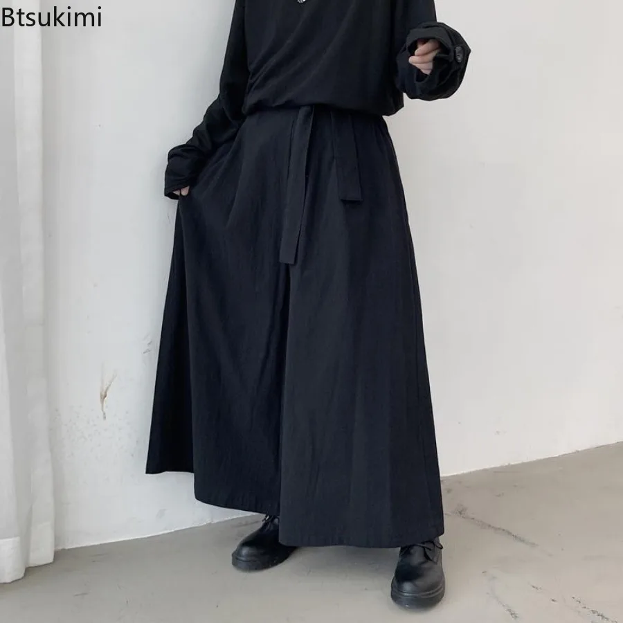 Wide Leg Pants Men Chinese Style Hanfu Kimono Tang Suit Casual Trousers