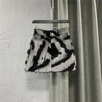 Spring and Summer New Korean Spice Girl Irregular Tie Dye High Waist Straight A-line Denim Wrap Hip Short 1