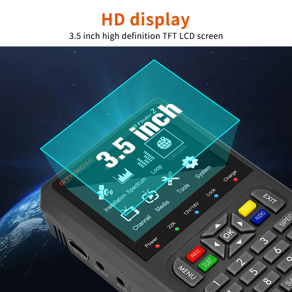 GTMEDIA V8 Finder 2 Satellite Meter DVB-S/S2/S2X Support H.264 7.4V/4000mAh Li-ion Battery 3.5 Inch LCD Fast Charging V8 Finder2 satellite signal finder