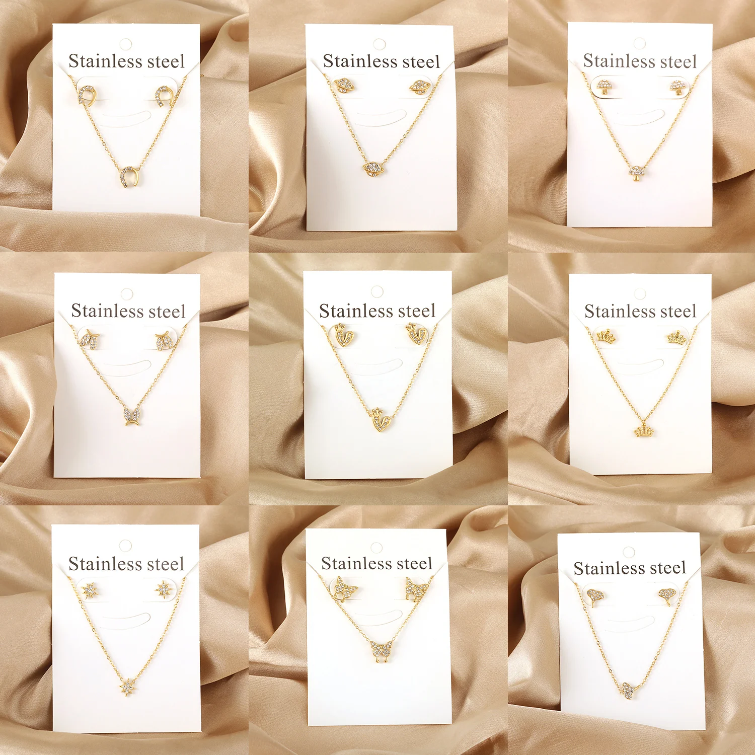 Jewelry Sets Korean Fashion Stainless Steel Jewelry Sets For Woman Water Drop Pendant Necklaces And Earrings Set Cubic Zirconia