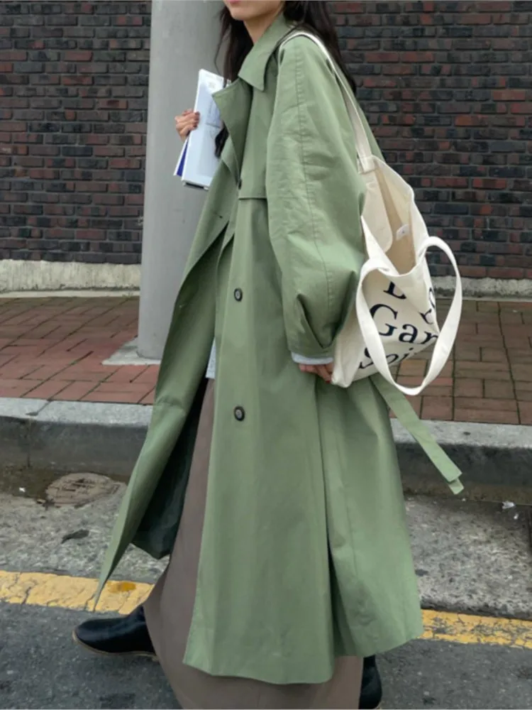 

Casual Oversized Trench Coats Women Long Sleeves Lapel Double Breasted Autumn Winter Vintage Female Outerwear Solid Windbreaker