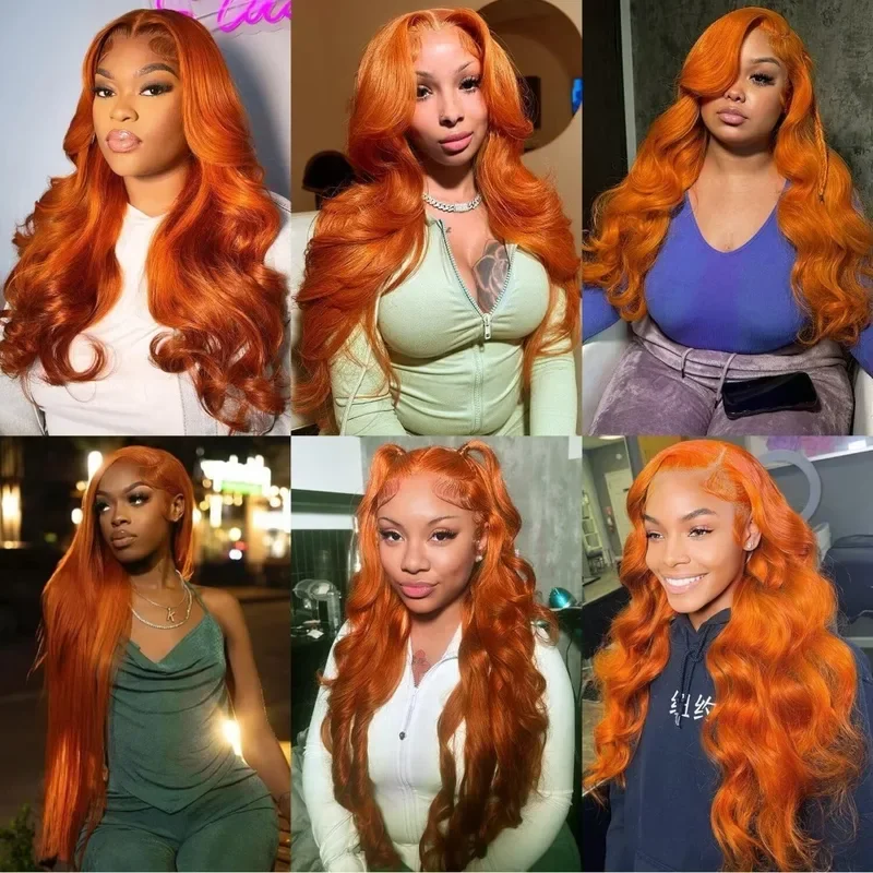 28 Inch Ginger Lace Front Wig 13x4 Human Hair Orange Ginger Body Wave HD Lace Frontal Wigs for Women 250% Density Color 350