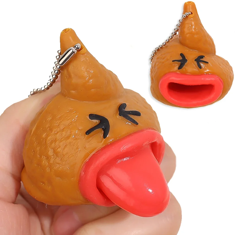 

2PCS Prank Tongue Sticking Out Poo Keychain Toys Children's Squeeze Rebound Tongue Out Pendant Adult Decompression Props