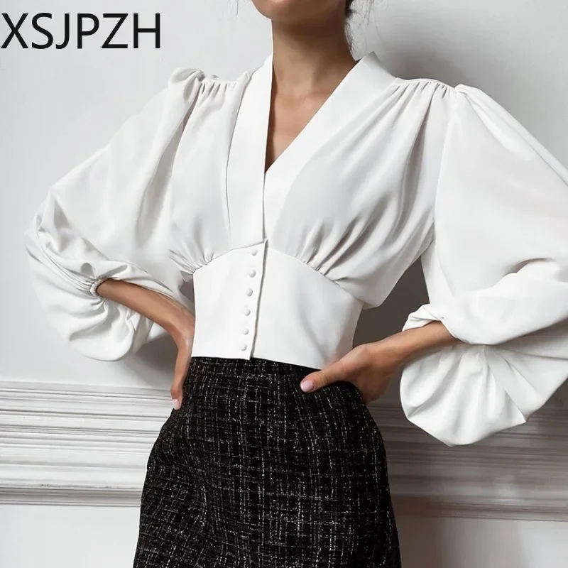 

2024 Blouses or Tops for Woman Blusa Feminina Camisas Office Wear Mujer Spring Autumn Casual Long Sleeve V-Neck Slim Fit Shirts