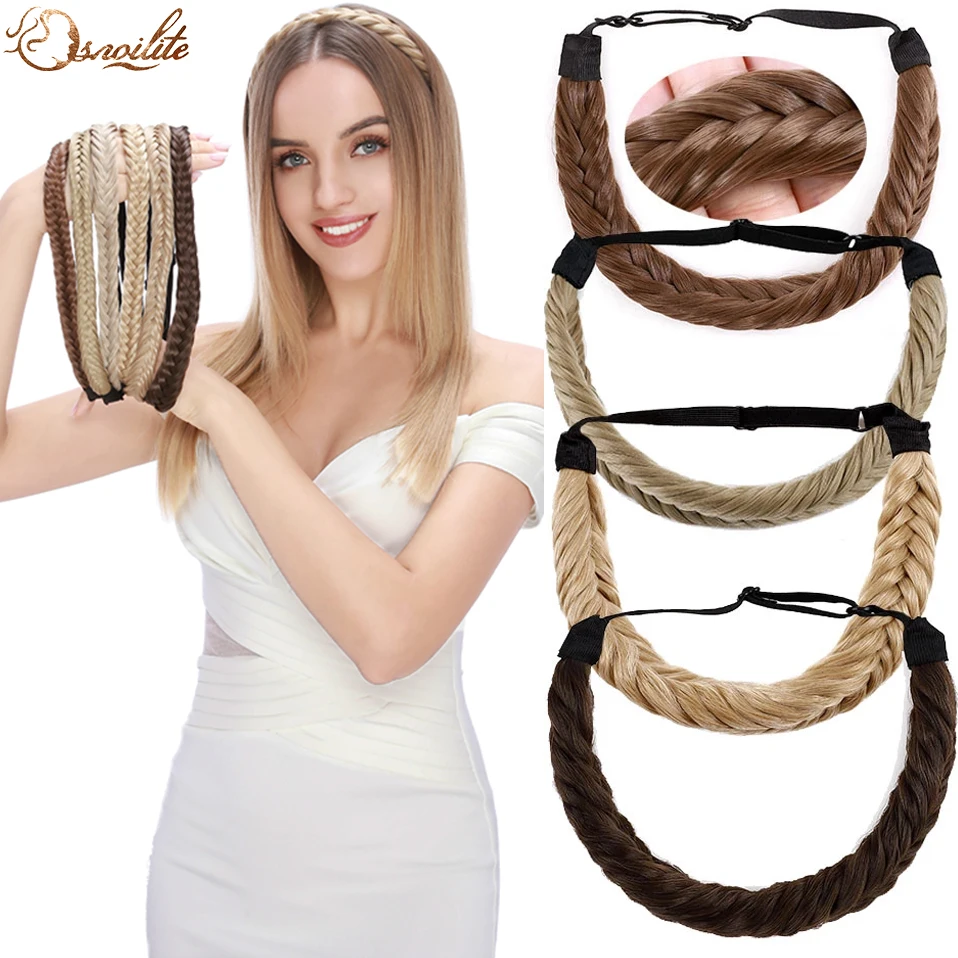 S-noilite Synthetic Fishbone Braids Twist Elastic Hair Headband With Adjustable Belt Woman Hair Style Braided Headband Hairpiece hair headband
