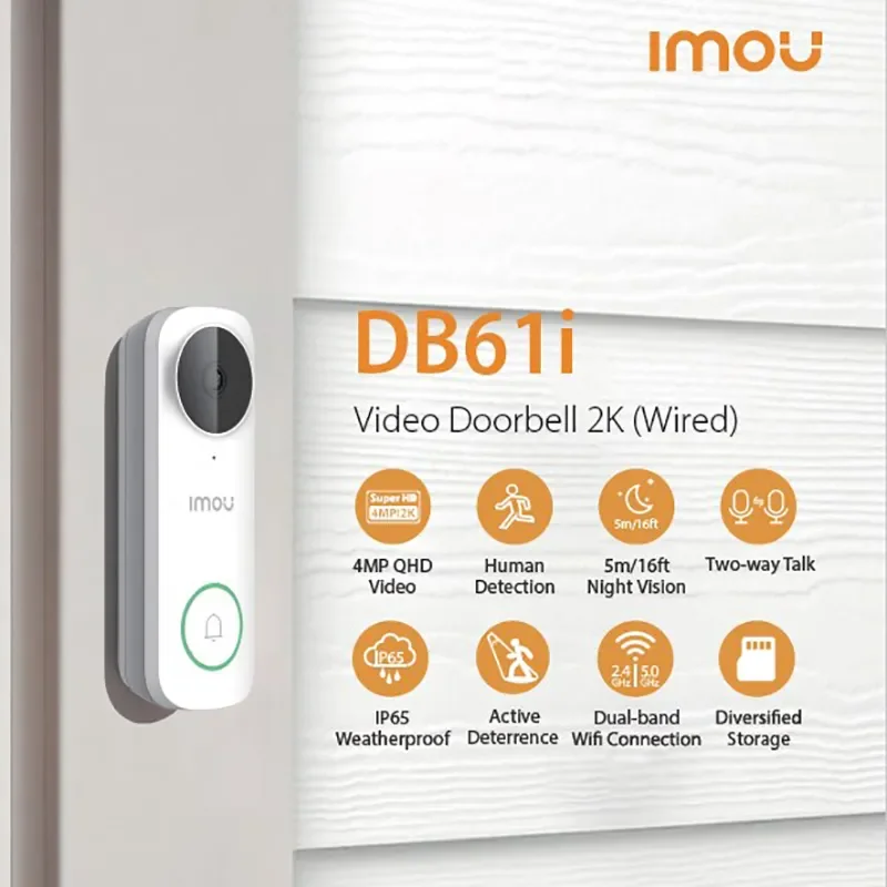 

IMOU 2K 5G Video Doorbell DB61i Smart Home Wired Video Security Protection Door Bell Camera Night Vision IP65 Weatherproof