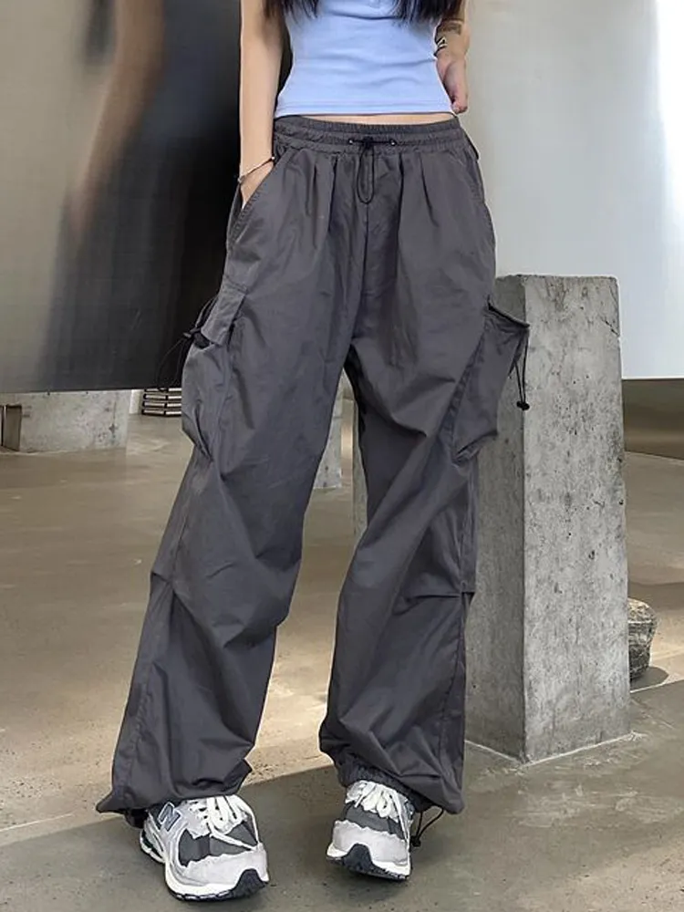 Pantalones cargo de cintura ajustable para mujer, holgados, de ajuste  recto, pantalones de trabajo estilo hip hop, pantalones de paracaídas de  pierna