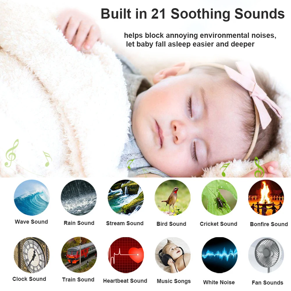 Q8-03 Baby Sleep Sound Machine White Noise Machine with Night Light 21 Soothing Music 30min/60min/90min Timer Sleep
