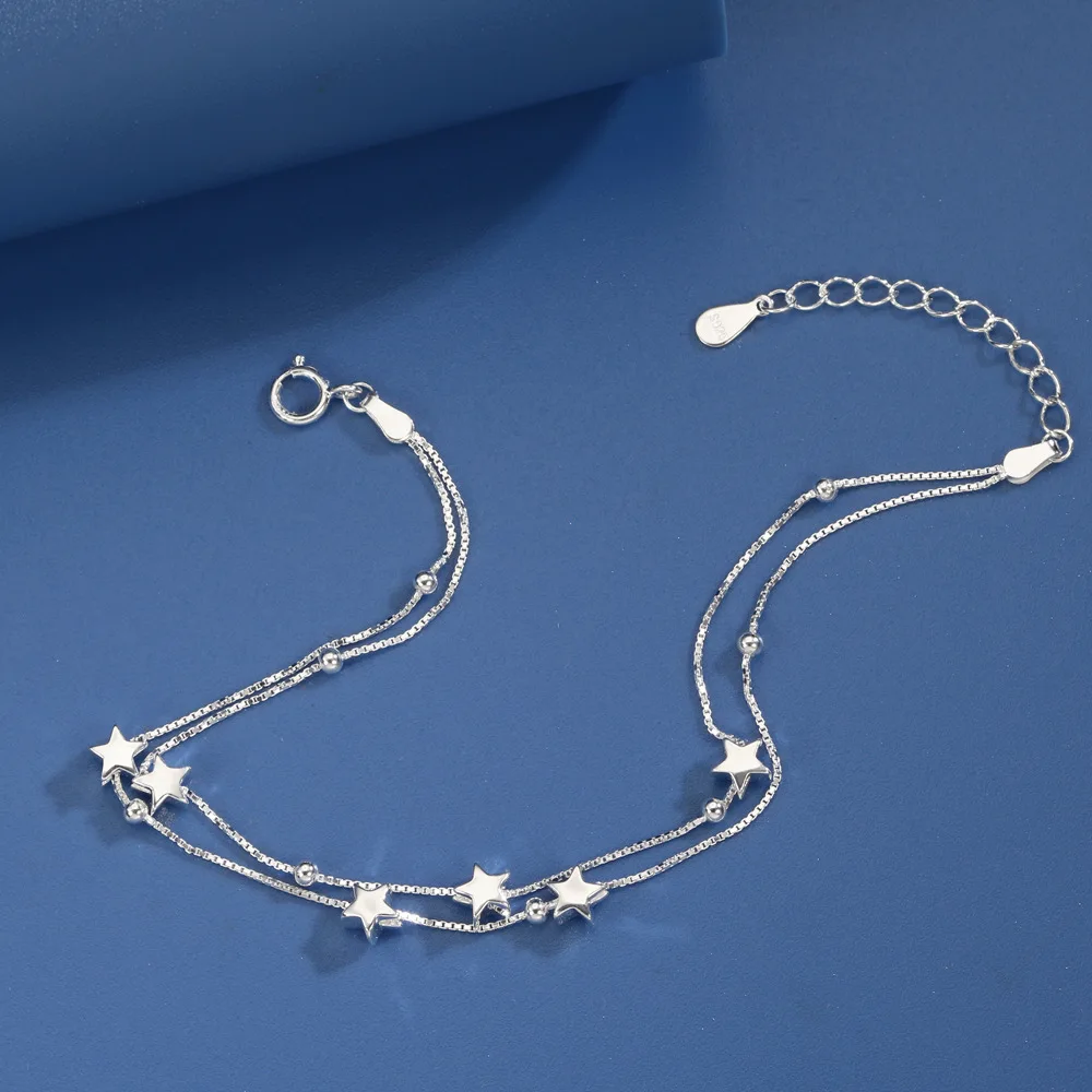S925 Silver Double layered Layered Women's Fashion Design Sense Personalized Versatile Handicraft Star Bracelet