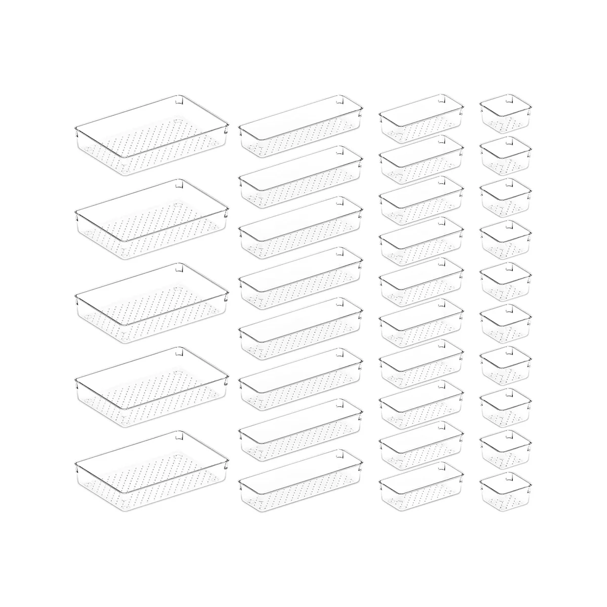 

33 PCS Drawer Organizer Set Clear Plastic Desk Drawer Dividers Trays for Makeup, Jewelries and Gadgets, Bedroom,Office