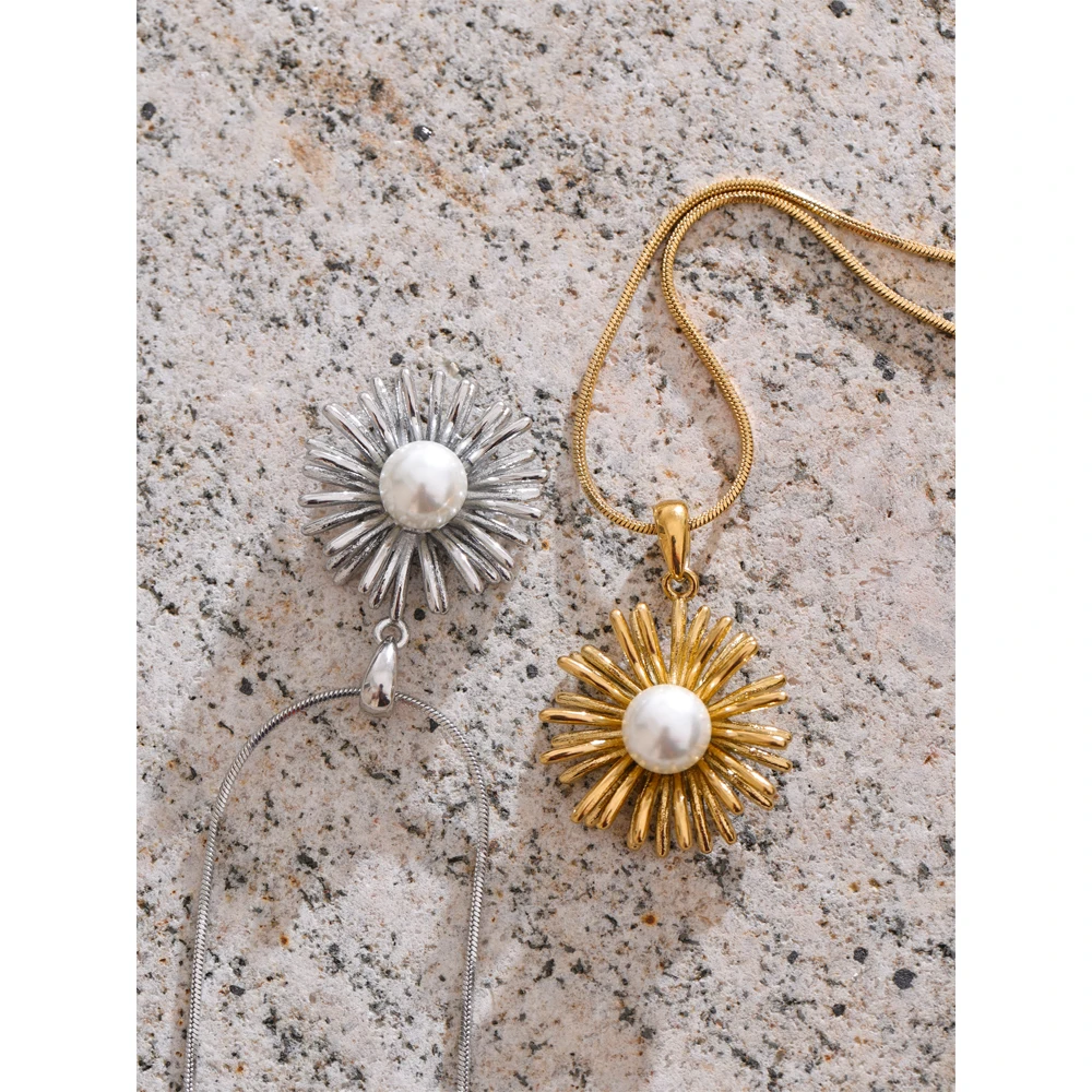 Yhpup Simulated Pearls Necklace Summer 316L Stainless Steel