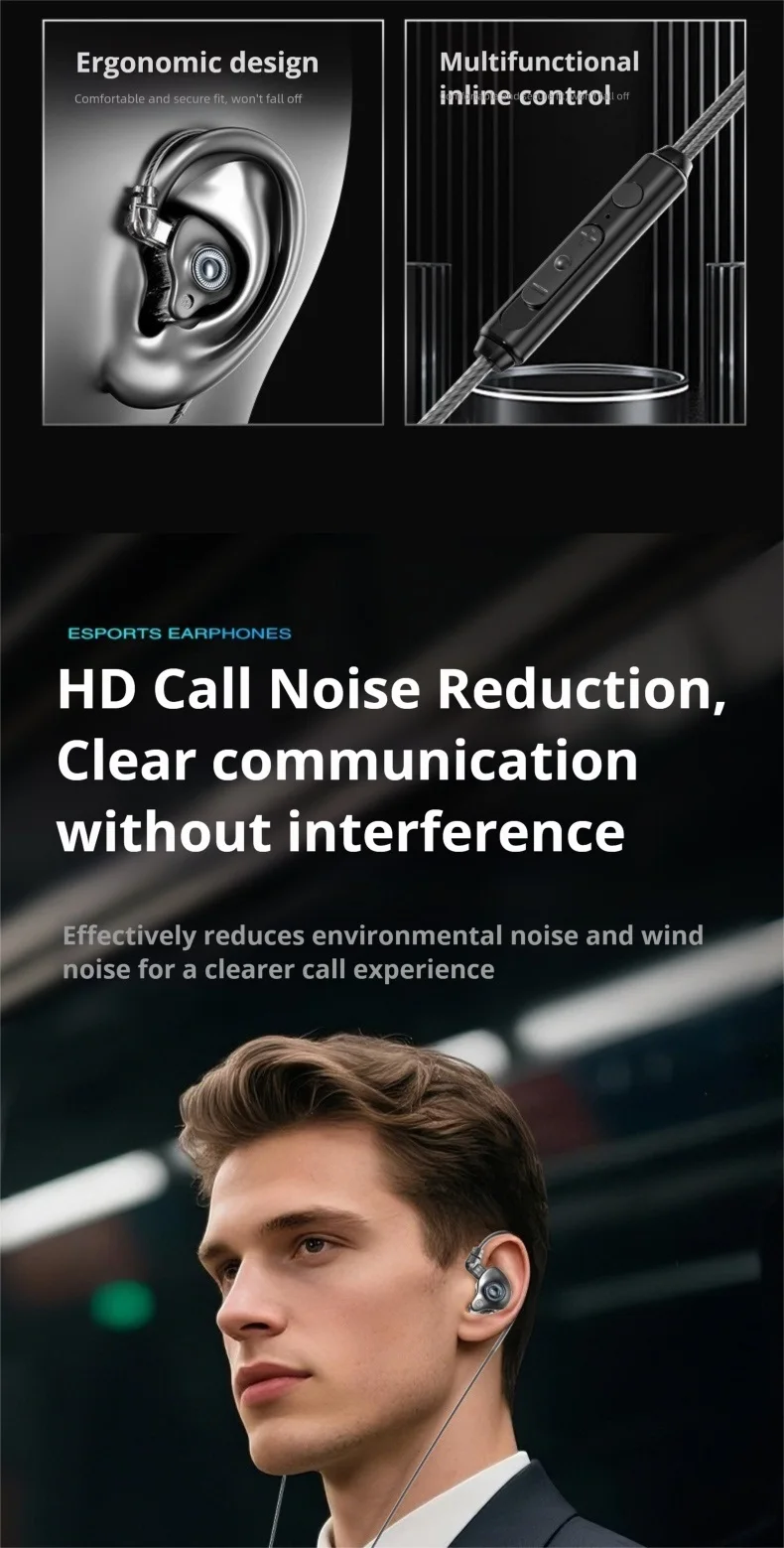 Écouteurs intra-auriculaires EARDECO HIFI 3,5 mm et USB-C avec câble détachable, pour le jeu et le sport, avec basses surround 9D._voghion.com