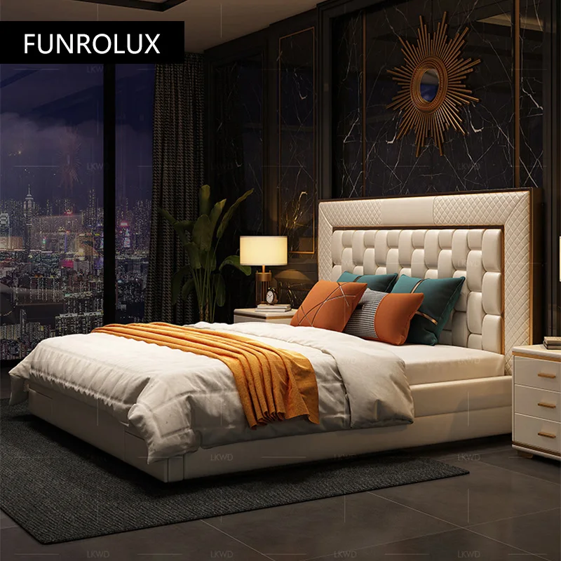 Modern style light luxury simple leather bed bed master bedroom elegant1.8High-end luxury soft m double