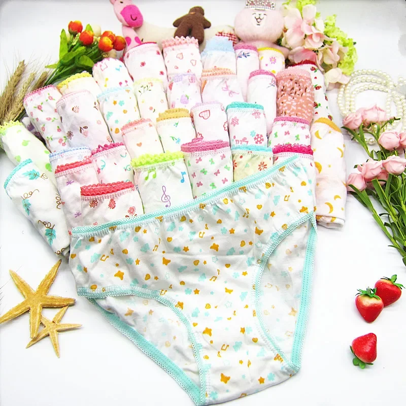 12Pcs/Lot Children Cotton Underwear Female Cartoon Printed Baby Girls Briefs Panties 1-3Years baby cotton panties