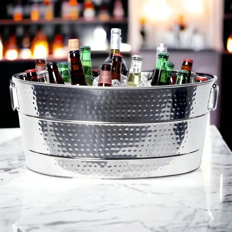 Aspen Heavy-Duty Oval Stainless Steel Beverage Tub for Parties-Metal Large Ice Bucket for Drinks, 25-Quart (30-Bottle)