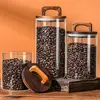 Wooden Handle Lid Glass Jars Condiment Storage Transparent Food Container Tea Coffee Beans Storage Sealed Bottles Kitchen 3