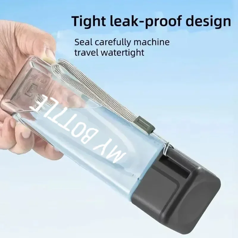 1pc 500ml Clear Square Drinking Glass in Matte Plastic Portable Water Bottle with Milk Cable for Outdoor Sports Sports Gym