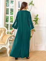 Plus-size Women's Minimalist Elegant Solid-color Square-neck Printed Straight-fit Long-sleeve Maxi Dress - Image 2