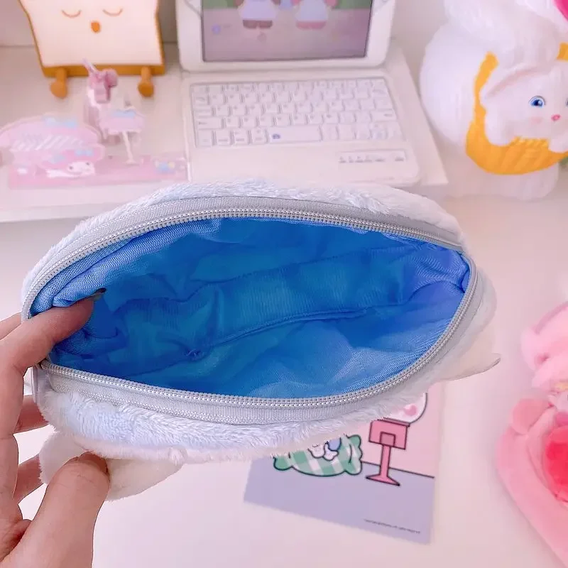 Sanrioed Kawaii Cinnamoroll 마이 멜로디 쿠로미 플러시 대용량 문구 학생 연필 케이스 애니메이션 화장품 보관 가방