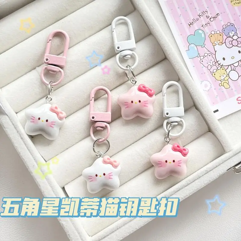 

Sanrio Hello Kitty Five-pointed Star Key Ring Cartoon Anime Cute Kawaii Fashion Jewelry KT Cat Key Chain Kawaii Holiday Gifts