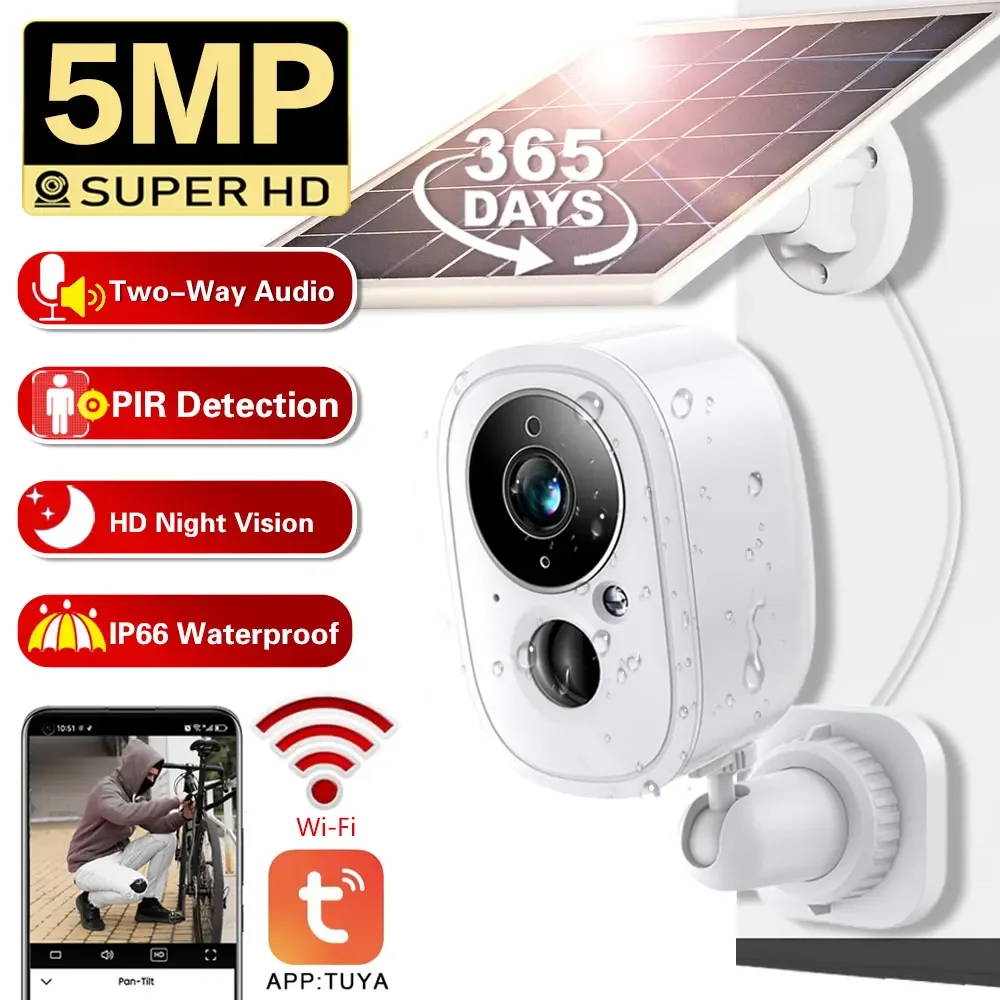 Tuya Wifi 5MP Battery Outdoor Solar CCTV Night Vision Security Surveillance Waterproof Cameras Work With Smart Life Baby Monitor