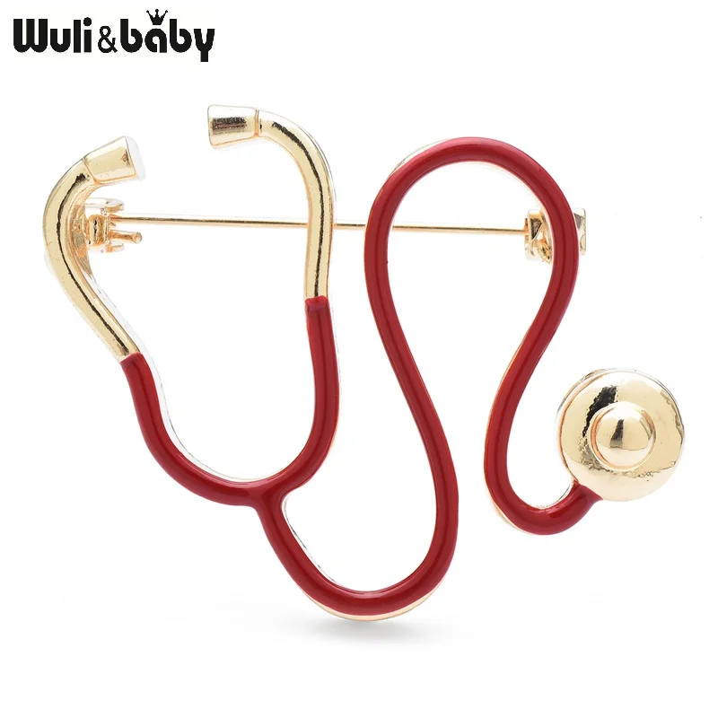 Enamel Love Heart Stethoscope Brooch - Crystal Heartbeat Design, Alloy & Rhinestone Fashion Brooch For Lapel, Bag, Scarf