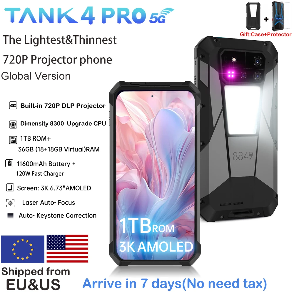 8849 Tank 4 Pro Unihertz 5G Rugged Projector Smartphone 1TB