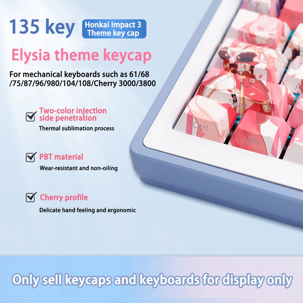 Anime Gaming Elysia Keycaps Grupo Pbt Dye Subbed Cereja Perfil Keycap para Honkai Impact Keychron Game Player 135 Chaves - Imagem 6
