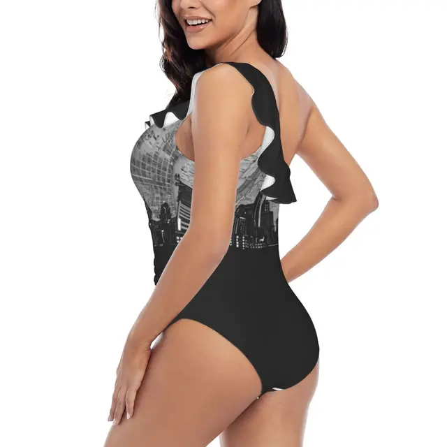 Philadelphia Skyline Sexy One Piece Swimsuit Women Ruffled