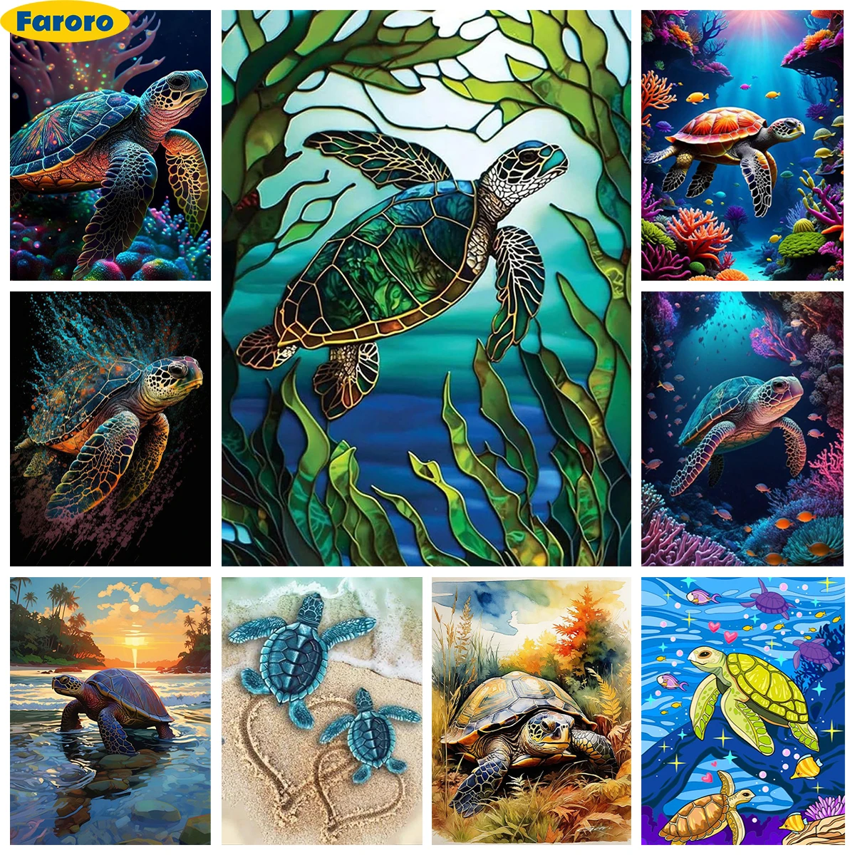 

Ocean Scenery 5D Diamond Painting Turtle Pattern Diy Diamond Embroidery Cross Stitch Adult Handmade Gift Home Wall Art Decor