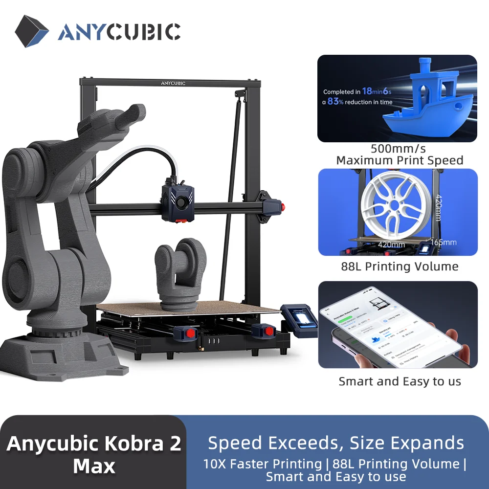 ANYCUBIC Kobra 2 MAX FDM 3D Printer 500mm/s Maximum Print Speed Large Build Size with 500*420*420mm