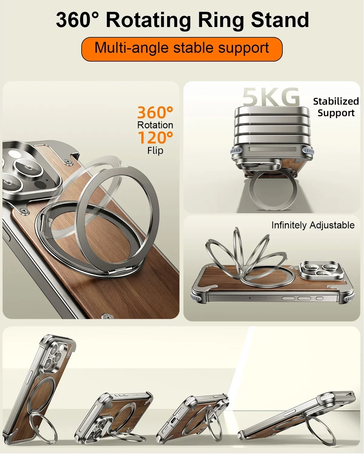 Eary Natural Wood for iPhone 17 16 15 Pro Max Case Frameless with MagSafe Phone Stand Shockproof Protective iPhone 14 Pro Cover