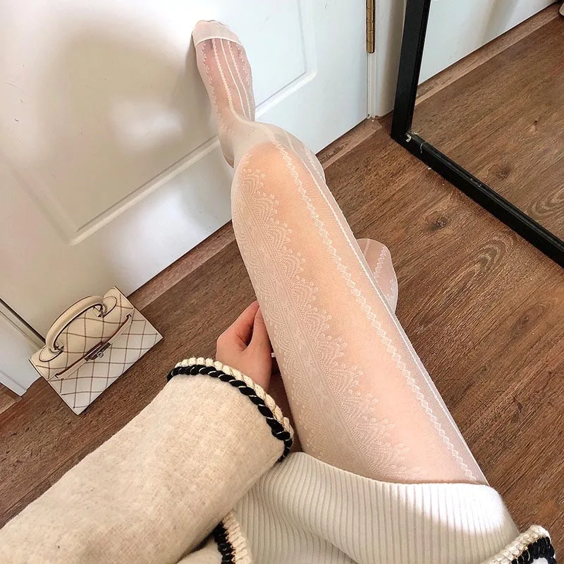 Sexy schwarz weiß Lolita ausgehöhlte Spitze Mesh Strümpfe Frauen mit Boden Strumpfhosen japanische Goth dünne Strümpfe heiße klassische Strumpfhosen