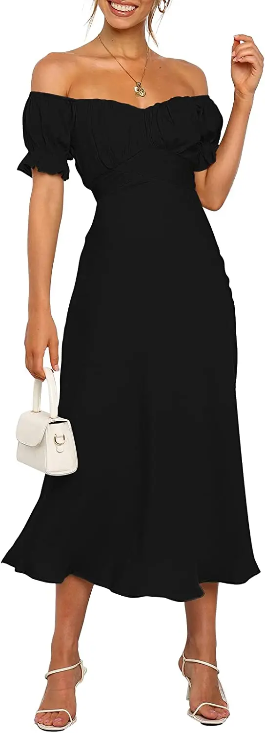 

Women's Off Shoulder Long Dress Cocktail Party Wedding Formal Flowy Midi Dresses