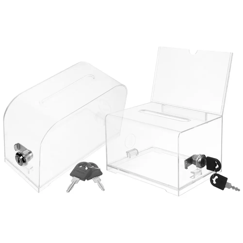 2세트 제안함 아크릴 잠금식 대용량 명함꽂이 사무실 쇼핑몰 전시회 기부함 팁박..