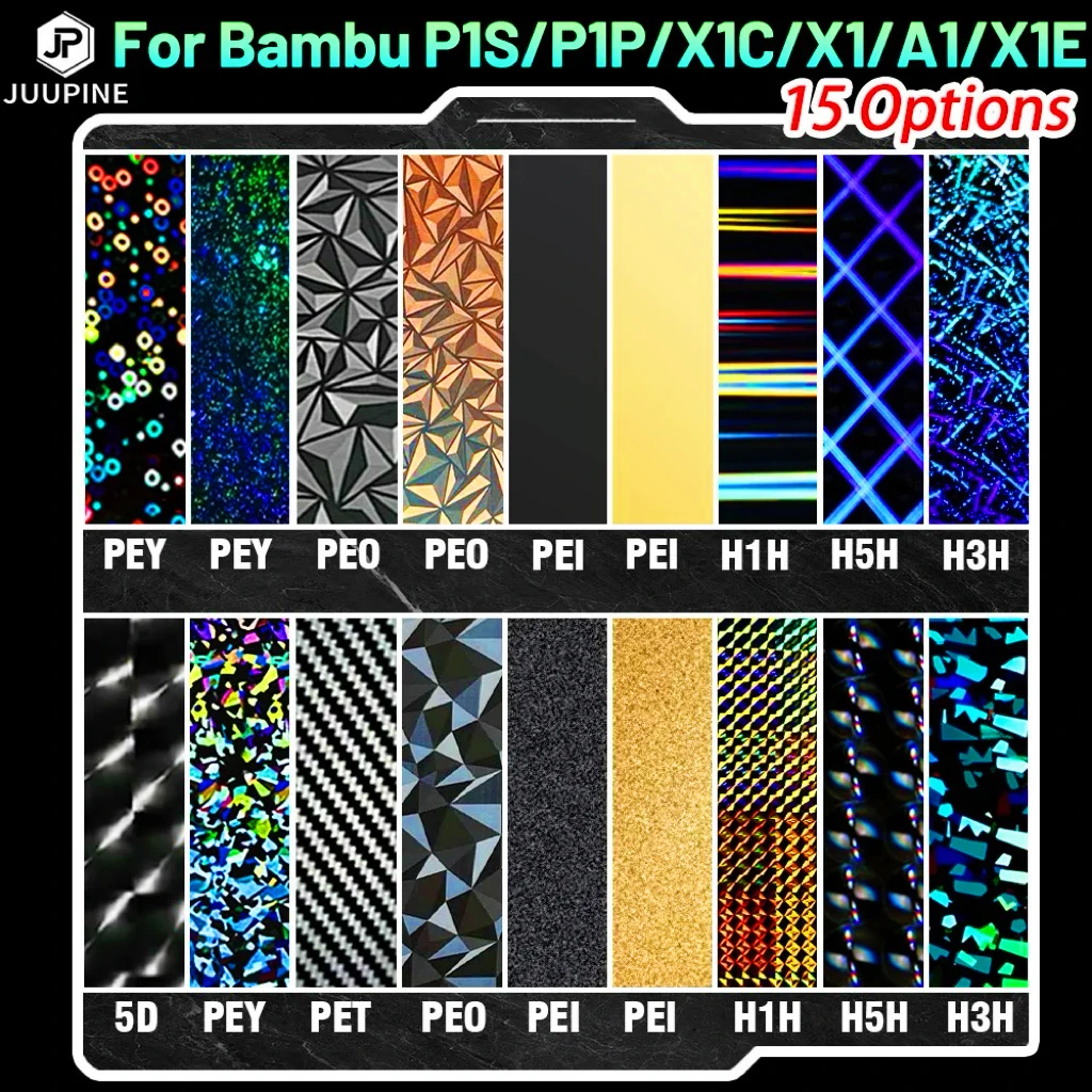 JUUPINE PEI-Druckbett 257x257 Mm, Doppelseitig Strukturiert, Mit QR-Code Für Bambu Lab X1/P1/A1