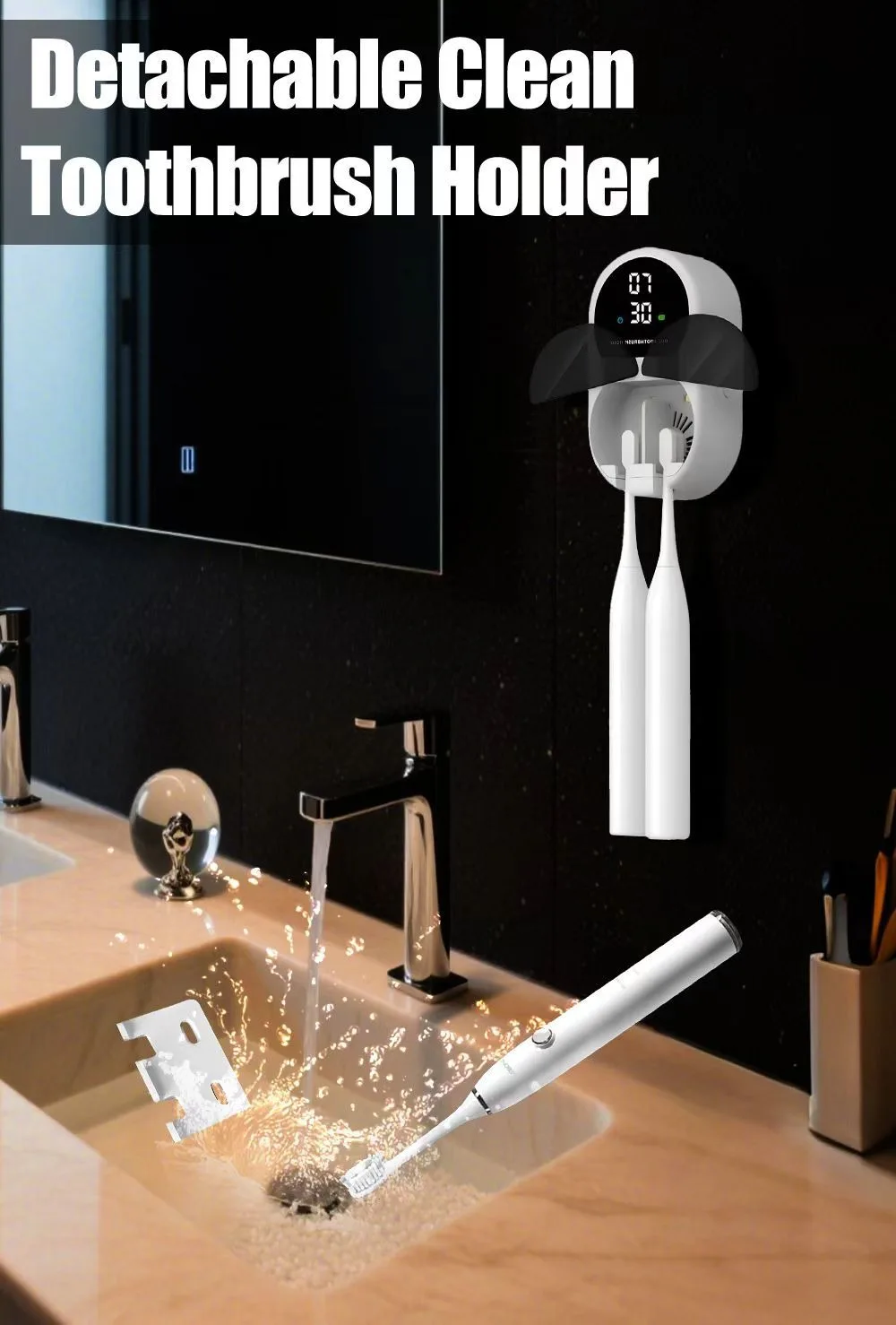 Tragbarer UV-Zahnbürsten-Sterilisator mit LED-Anzeige, Berührungslose Wellensensor-Wandmontage, Sterilisatorhalter für Badezimmer – Detail 6