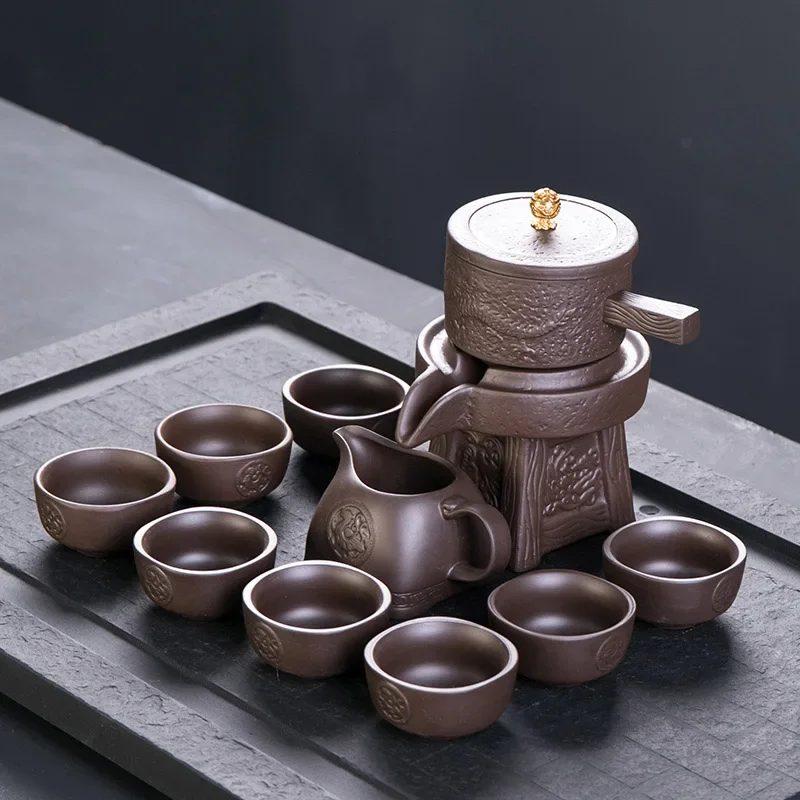 Purple clay stone grinding semi-automatic Tea Set,creative Kung Fu tea Hot of teaware.Creative Tea ceremony supplies