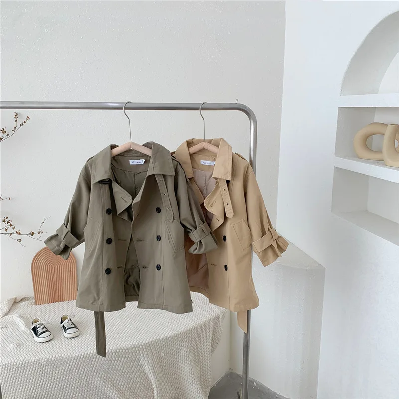 2-9y Kids Trench Coat Spring Autumn Boys Girls Jacket Overcoat Long Sleeve Turn-Down Collar Children Windbreaker Top Clothes kids jacket girls trench coats