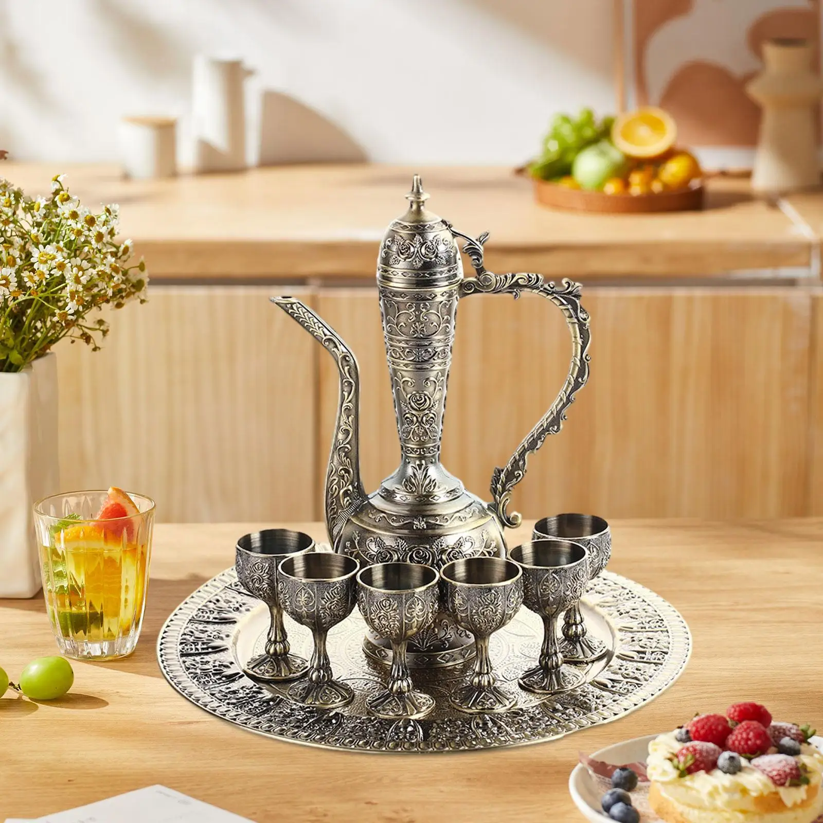 European Turkish Coffee Pot Set Metal Cup Beverage Drinkware for Living Room European Turkish Coffee Pot Set Metal Cup Beverage Drinkware for Living Room