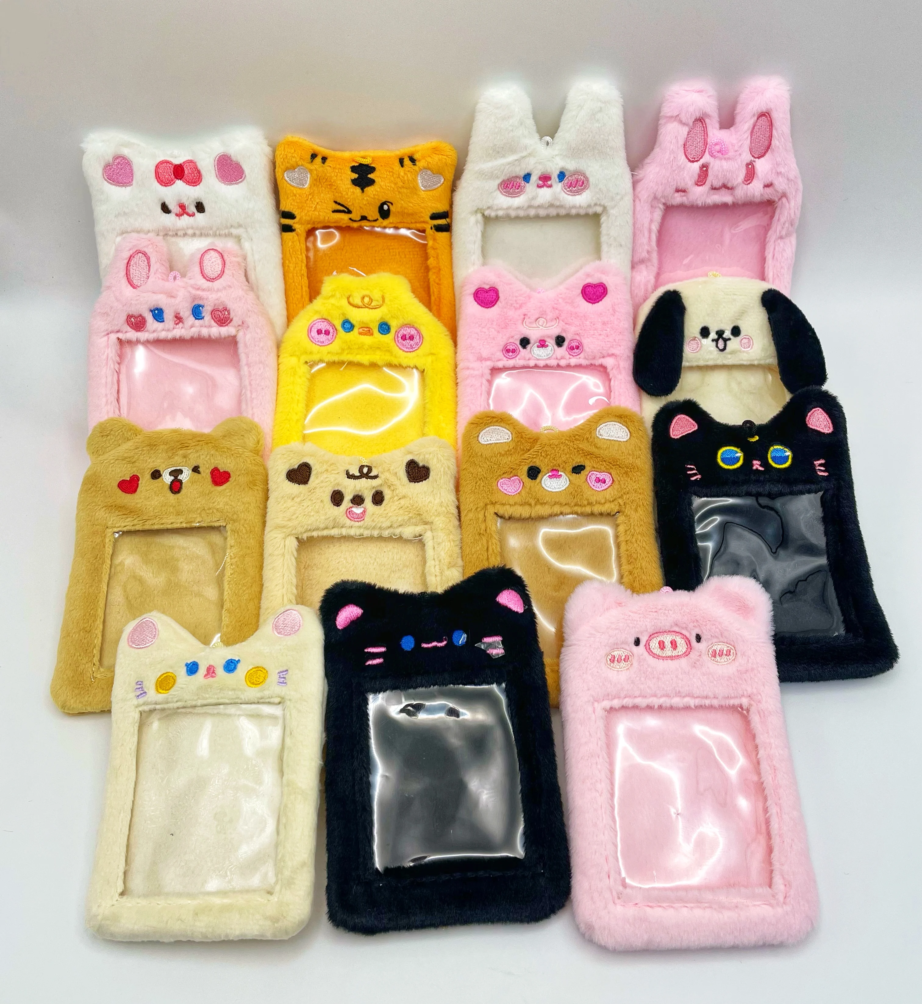 Sharkbang 3 Inch Kawaii Plush Kpop Holder Cute Bear Idol/Postcards Storage Card Bag Collect Organizer Bag Pendant sharkbang mini cute 3 gilrs heart album photos 20pcs sleeves bags pink bear milk storage card bag postcards collect organizer