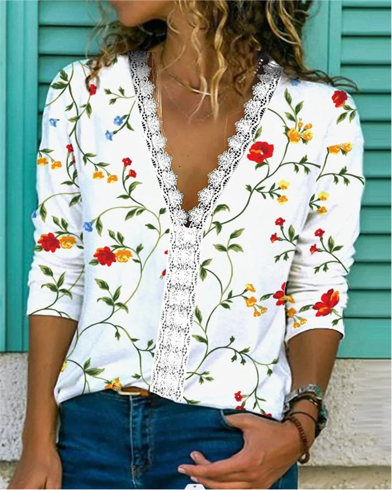 Elegant Floral V-neck Blouse