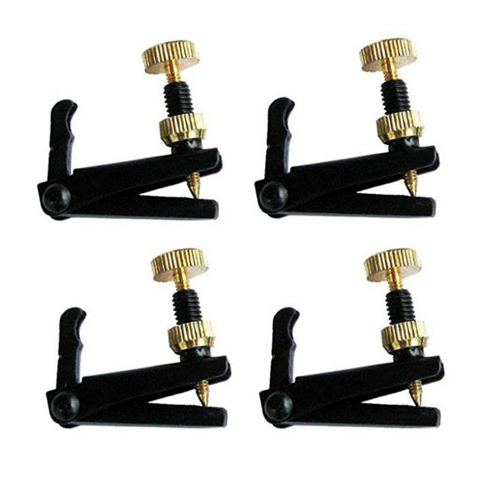4 Pcs Metal Violin Fine Tuner String Adjuster Tuning Black For 4/4 3/4