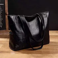 Big Soft Leather Bag Female 2025 New Tide Version Of Everything Simple Large Capacity Tote Single Shoulder Handbag - Image 3