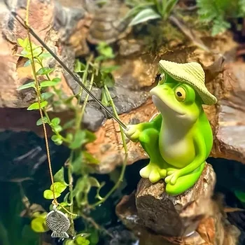 Cartoon Frog Fishing Figurine 1