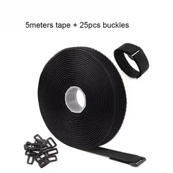 Reusable Nylon Hook and Loop Fastening Tape with Buckle for Organization and Storage (5m with 25 buckles)