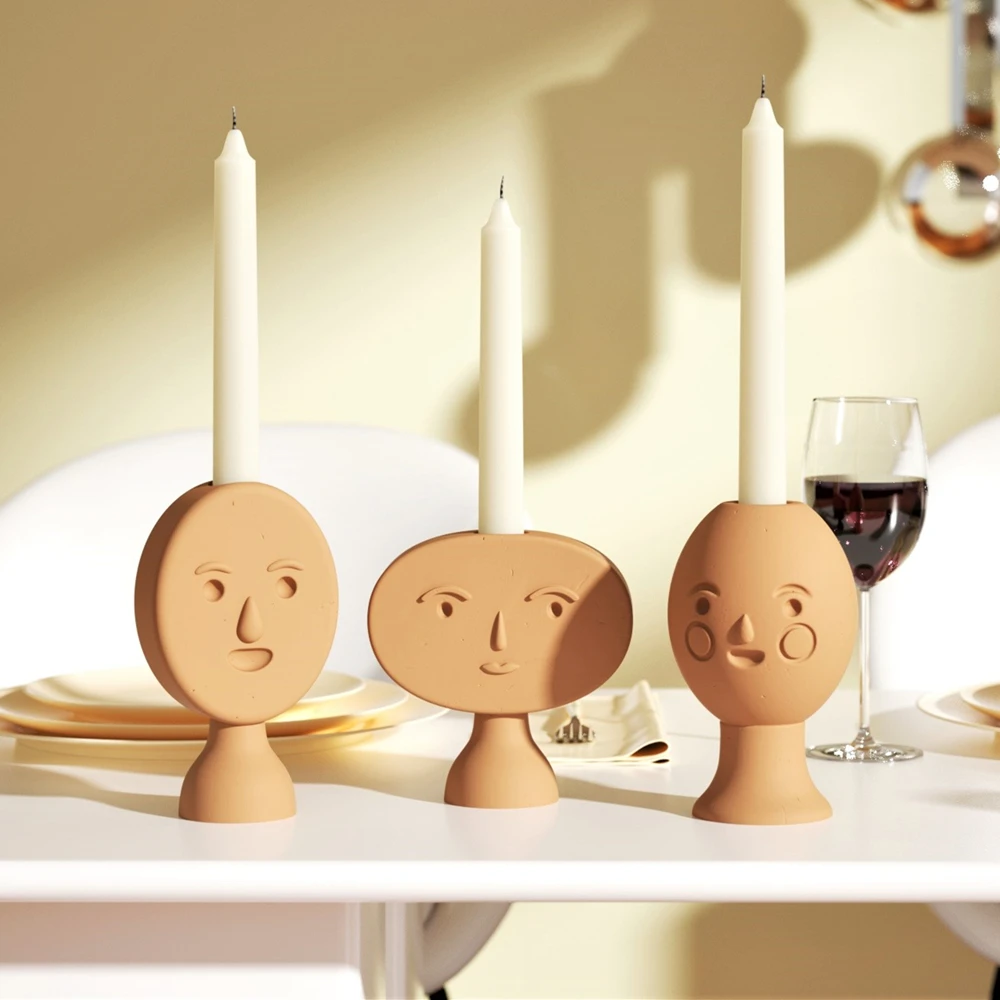 

DIY Cute Human Face Candle Holder Silicone Mold for Concrete Handmade Creativity Cement Candlestick Holder Making Mould Home Dec