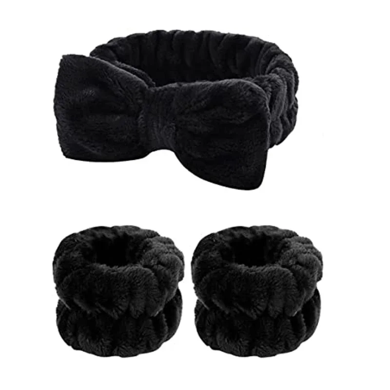 1pc Bath Headband & 2pcs Bath Wrist Band, Creative Polyester Facial Makeup Headband & Wrist Wash Band Set for Bathroom