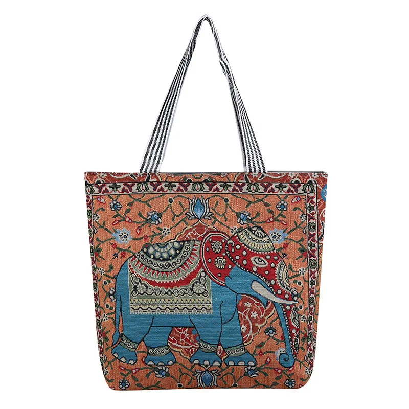 

Lotus Elephant Canvas Shoulder Bag Women Reusable Print Harajuku Casual Shopping Handbag Ladies Large Capacity Tote Bags 2022