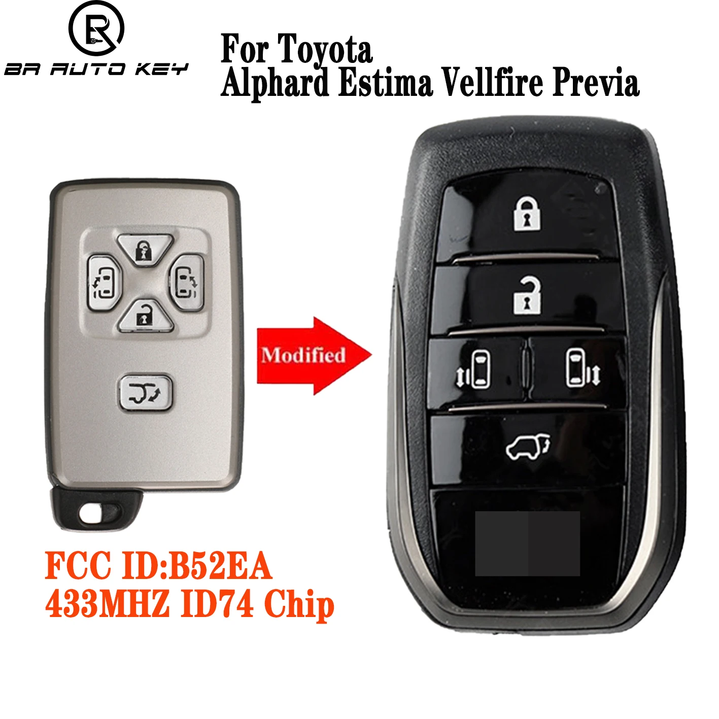 Upgrade Replacement Smart Remote Key for Toyota Alphard Vellfire Previa Voxy Noah 2008-2014 B52EA 433MHz ID71 Chip 89904-28124